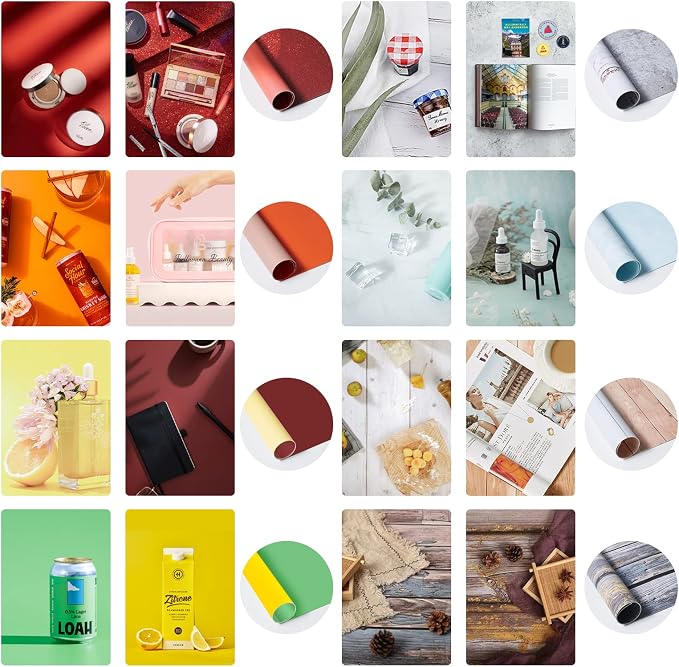 8PCS Flat Lay Backdrop Paper with T-Stand, 22x34 Inch Double Sided Wooden Marble Photography Backgrounds Paper, 8 Packs 16 Pattern Photo Props Rolls for Food Product Tabletop Blog Pictures - Image 7