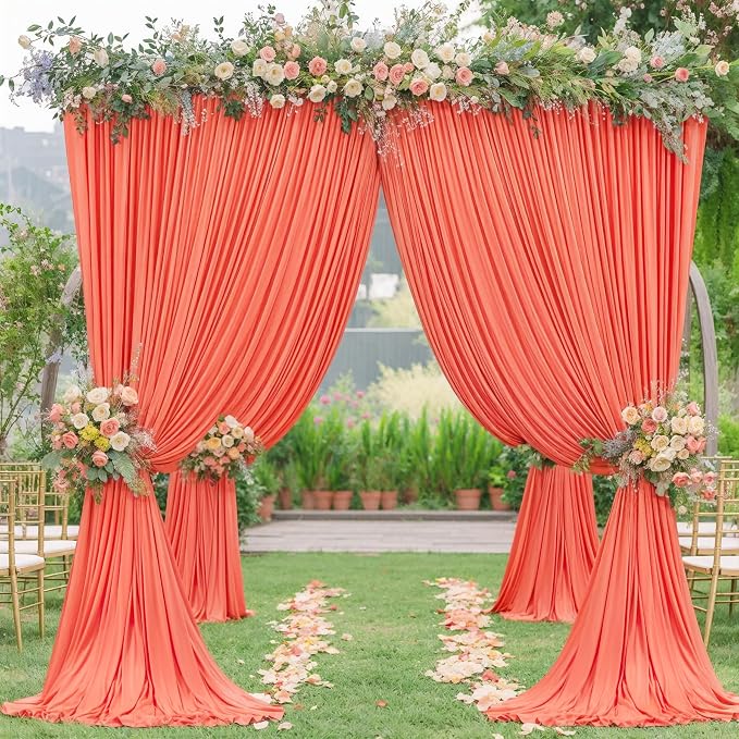 4 Panels Orange Backdrop Curtain for Parties Wrinkle Free Photo Curtains Backdrop Drapes Fabric Decoration for Wedding Birthday Party Baby Shower 20ft(W) x 10ft(H) - Image 4