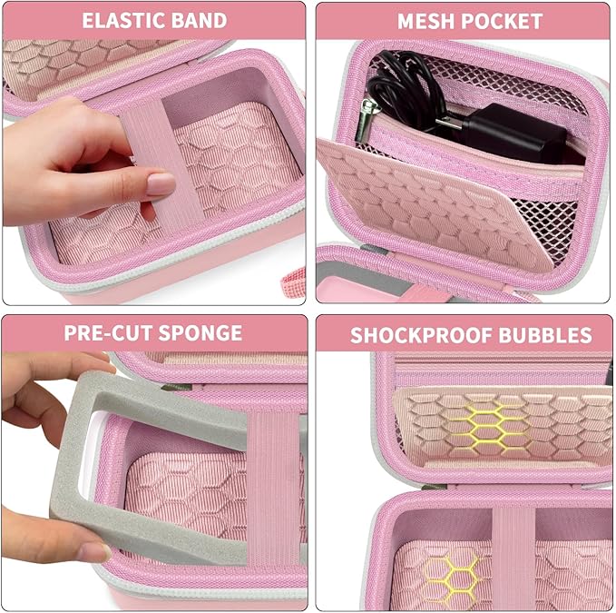 Comecase Digital Camera Case for Kodak PIXPRO FZ55/FZ45/ for CAMKORY, Pink | Hard Case for Lecran/ for VAHOIALD and More, Mesh Pocket&Wrist Strap, Compact for Travel, School and Daily Storage. Case only - Image 4