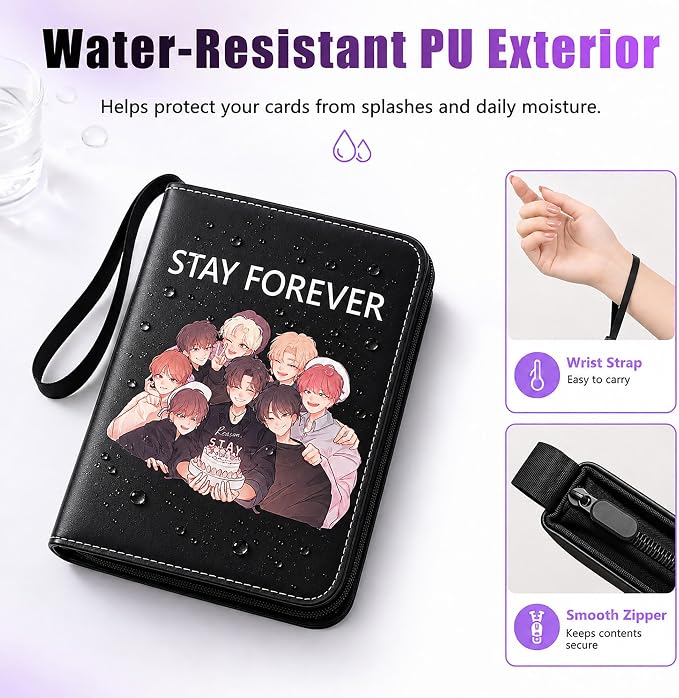 Cute Trading Photocard Binder, STAY Photo Album Cartoon Card Holder Book Storage 400 Cards with Sleeves for Lomo Cards Gift - Boys & Girls, idol Photo Protect (Black, 4 Pockets) - Image 6