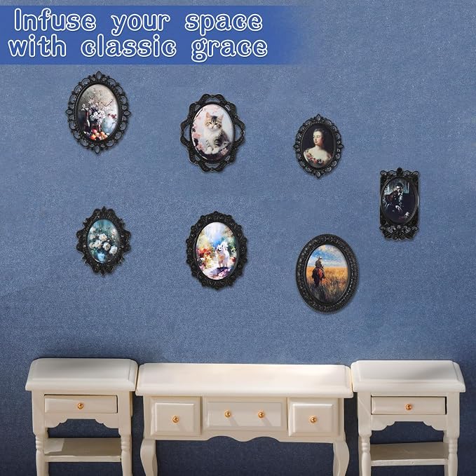 Halloscume 7 Pcs Miniature Picture Frames Mini Vintage Photo Frames Miniature Dollhouse Accessories on 1:12 Scale for Dollhouse DIY Craft Projects Art Jewelry Display Home Decor(Black) - Image 6