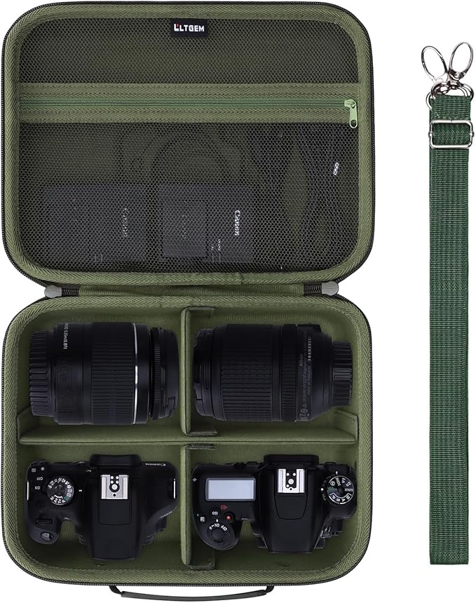 Medium Camera Case Bag for Canon/Sony/Nikon Camera and Multiple Lens Green | Hard Travel Carrying Case Bag for Canon/Sony/Nikon DSLR SLR Mirrorless Camera and Multiple Lens with 3 Dividers by LTGEM