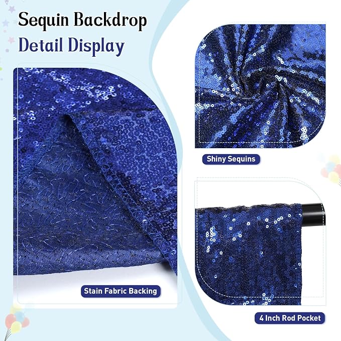 SquarePie 10x10ft Navy Blue Sequin Backdrop, High Density Non-Transparent Glitter Curtain for Photography, Birthday, Wedding Party Decorations, Thick Solid Background with 4" Rod Pocket, 1 Panel - Image 5