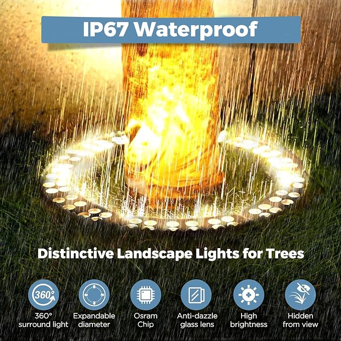 Outdoor Landscape Lights for Trees, Round Tree Lighting,12W 1680 lumens, DC 24V Low Voltage Landscape Lights (1 Piece for Expanding) - Image 3