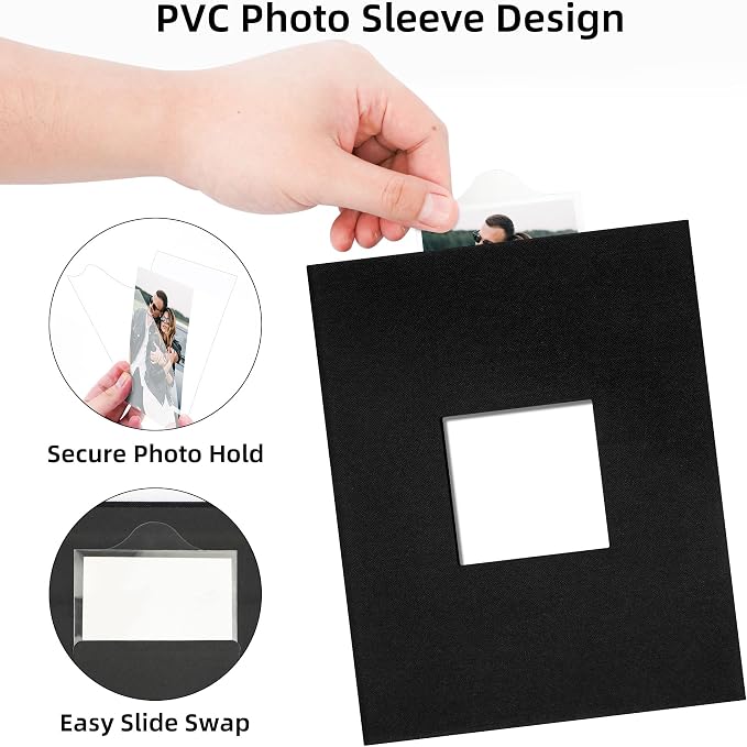 4x6 Slip In Photo Album Holds 200 Pockets Cloth Cover Black | DIY cover window, Acid free pages, PVC free pockets, Family Travel Wedding, Gift ready - Image 3