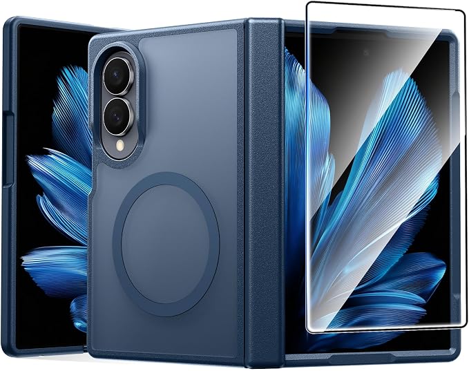 FNTCASE for Samsung Galaxy Z Fold 8 Case, Fit for Magsafe, Hinge Protection | Screen Protector, Translucent Matte Magnetic Back, 18FT Military Grade Drop Proof, Protective Phone Cover, Blue by FNTCASE