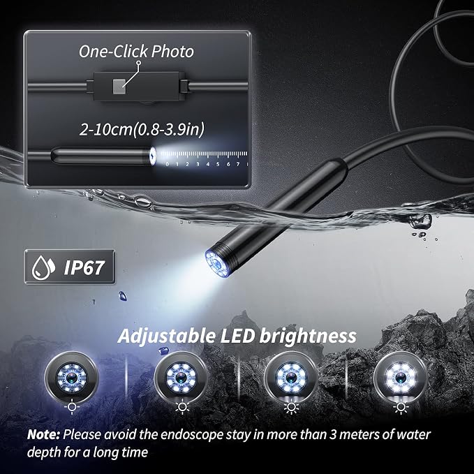 Endoscope Camera with Light, 1920P HD Bore Scope Borescope with 8 Lights, Waterproof 16.4FT Semi-Rigid Cord for Pipe Inspection, Industrial Endoscope for Phones(Black) - Image 4