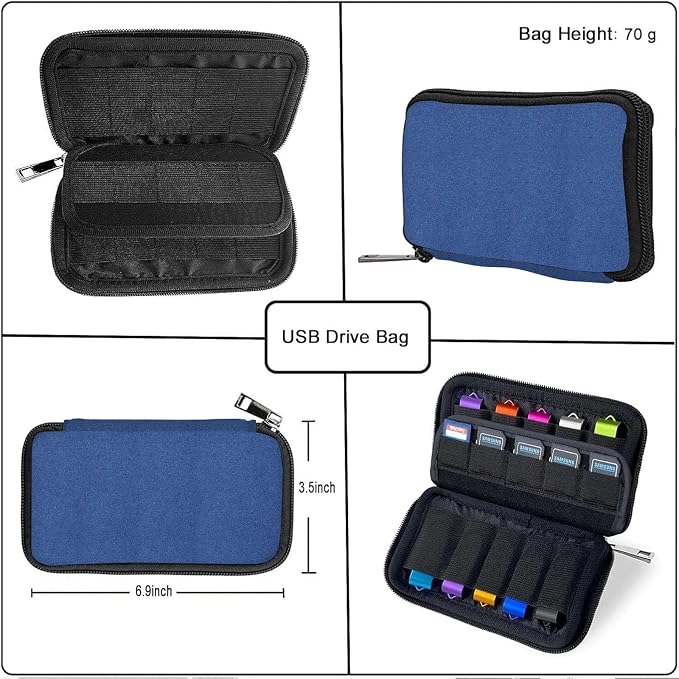 USB Flash Drive Case 20 Slots with Labels TATMOHIK USB Storage Case Thumb Drive Holder case USB Organizer Storage Bag Electronic Accessories Organizer for 10 Memory Cards and 10 USB Memory Sticks,Blue - Image 5