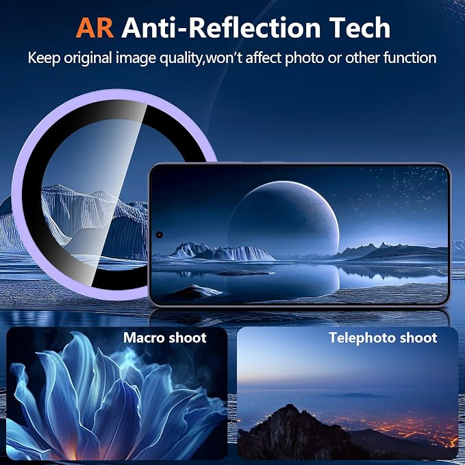 for Samsung Galaxy S26 Ultra Camera Lens Protector, Individual Metal Ring Tempered Glass Lens Cover, [Strong Adsorption] Scratch Resistant Ultra-Thin HD Clear Lens Cover, 1 Set-Purple Shine - Image 5