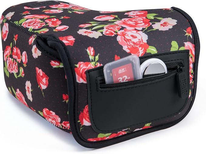 USA Gear Camera Sleeve (Large) for Mid-Size SLRs Compatible with Sony A7 V, Canon EOS R6 Mark II, Nikon Z 6III & more - Padded Neoprene DSLR Case with Zipper Accessory Pocket & Belt Loop (Floral) - Image 4
