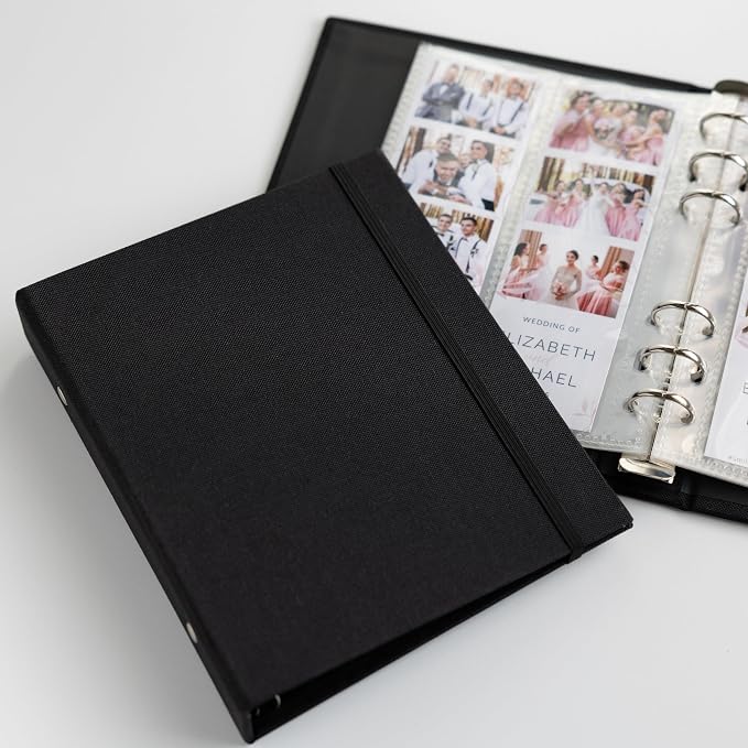Photo Album For 2X6 Photo Booth Slip In Strips And 4X6 Pictures - 6 Ring Notebook Binder With 20 2 By 6 Sleeves - Fits 80 Photobooth Prints (JET BLACK - LINEN HARDCOVER, 2X6) - Image 5