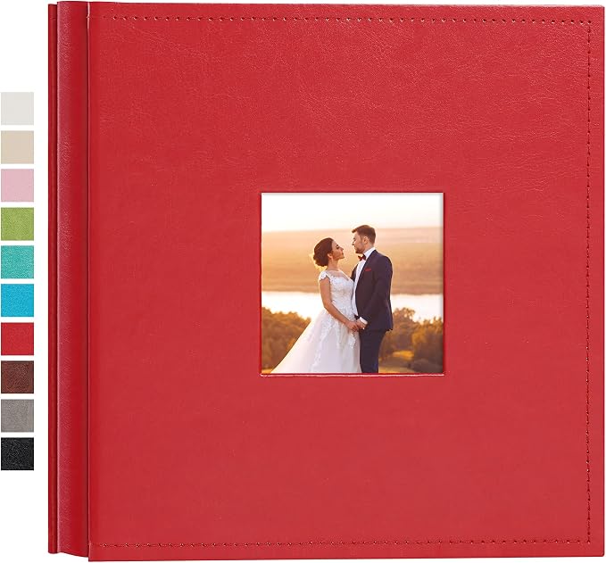 potricher Small Photo Album 4x6 200 Photos, Leather Cover, Red | Leather 4x6 Picture Album with 200 Horizontal Pockets, Photo Book for Family, Wedding, Anniversary, and Baby by potricher