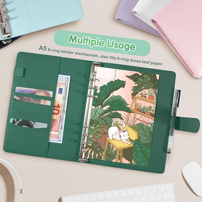 A5 Photocard Holder and Binder, PU Leather 6-Ring Album with Magnetic Closure, Includes 30 Pack 4-Pocket Pages for 240 Cards, Card Holder for Kpop, Trading, and ID Cards (Forest Green) - Image 6