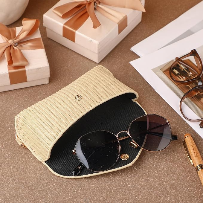 Leinuosen Woven Straw Sunglasses Case with Clip Hard Shell Rattan - Image 6
