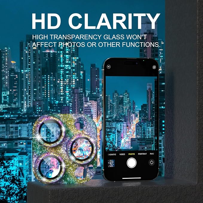 Choiche for iPhone 15 Pro/iPhone 15 Pro Max Camera Lens Protector | Bling Camera Cover with 9H Tempered Glass Lens Screen Protector Metal Ring Decoration Accessories (Glitter-Colorful) - Image 6