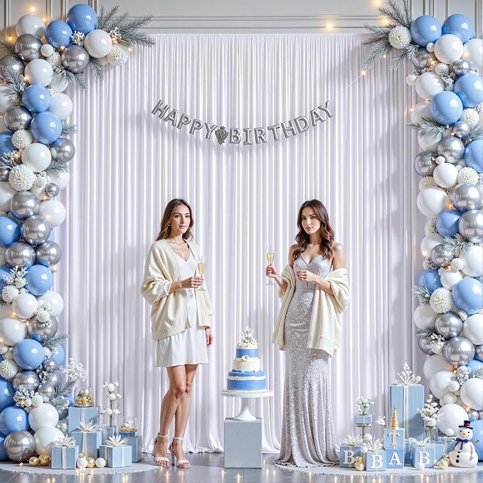 8ftx10ft Wrinkle Free White Backdrop Curtain - 10 Feet Photography Backdrop Drapes, Silky Polyester Back Drop Cloth for Wedding Baby Shower Balloon Arch Background - Image 3