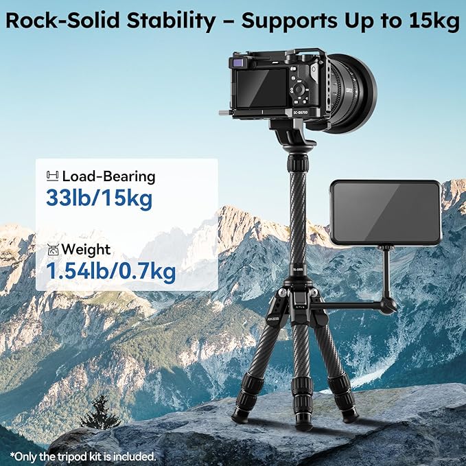 SIRUI AM-223S+SL-100S Carbon Fiber Mini Tripod, Extendable Center Column | 26" Height, 33LB Load, 1.7LB Weight, Anti-Corrosion, Desktop, Travel, DSLR, Mirrorless Camera - Image 3