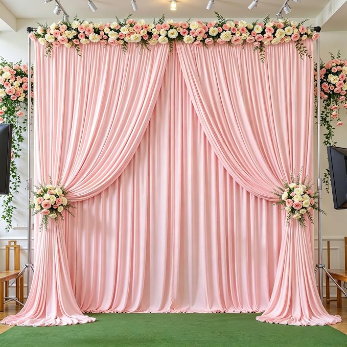 Blush Pink Backdrop Curtains-Wrinkle-Free Polyester Photography Drapes Party Curtain Background for Baby Shower Wedding Decorations- 24 X10FT - Image 3