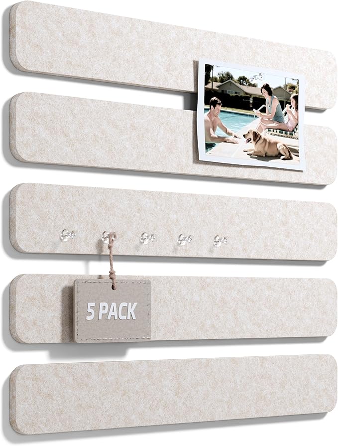 Fluxynara 13" x 2" Felt Wall Panels, Oatmeal | 5-Pack Includes 35 Push Pins and Adhesive Tabs for Photos, Notes and Decor in Bedroom Doors, Home Office or Studios by FLUXYNARA