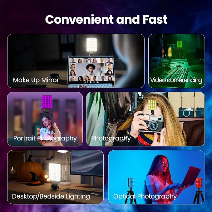 136 LED RGB Magnetic Selfie Light, gliship Portable 360° Full Color RGB Video Light Compatible with Magsafe Rechargeable Portable Clip Fill Light with 9 Lights Modes for Phone Camera Laptop Camera - Image 7
