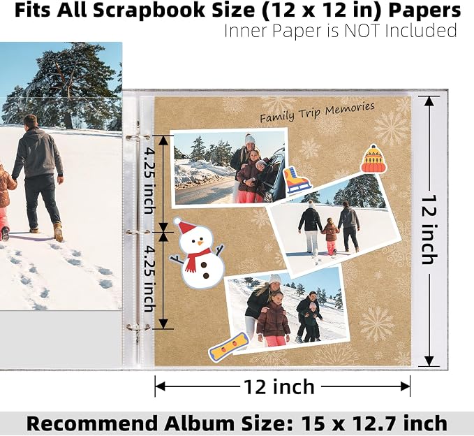 Vienrose Scrapbook Refill Pages 12x12, 50 Pack Heavyweight Clear Page Protectors for 3 Ring Binders, Top Loading Plastic Sleeves for Scrapbook Albums & Photo Storage (No Paper Inserts, Acid Free) - Image 2
