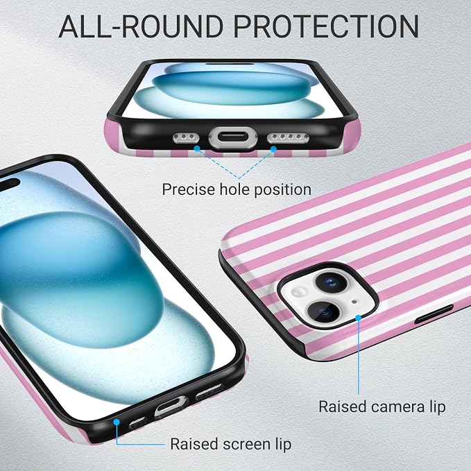 TPU Phone Case for iPhone 13, MagSafe Wireless Charging Compatible, Shockproof Slim Fit Protective Cover with Anti-Yellowing & Raised Camera Protection (Pink Stripe, iPhone 13) - Image 3
