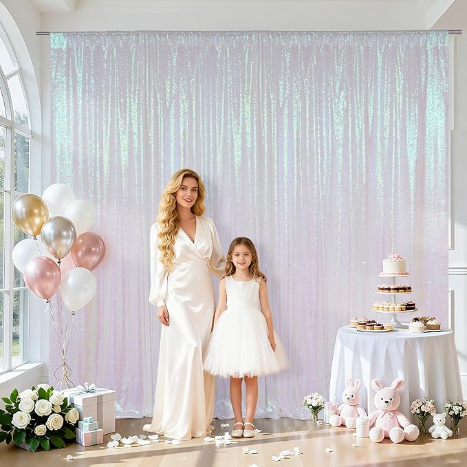 SquarePie 10x10ft Iridescent Sequin Backdrop, High Density Non-Transparent Glitter Curtain for Photography, Birthday, Wedding Party Decorations, Thick Solid Background with 4" Rod Pocket, 1 Panel - Image 2