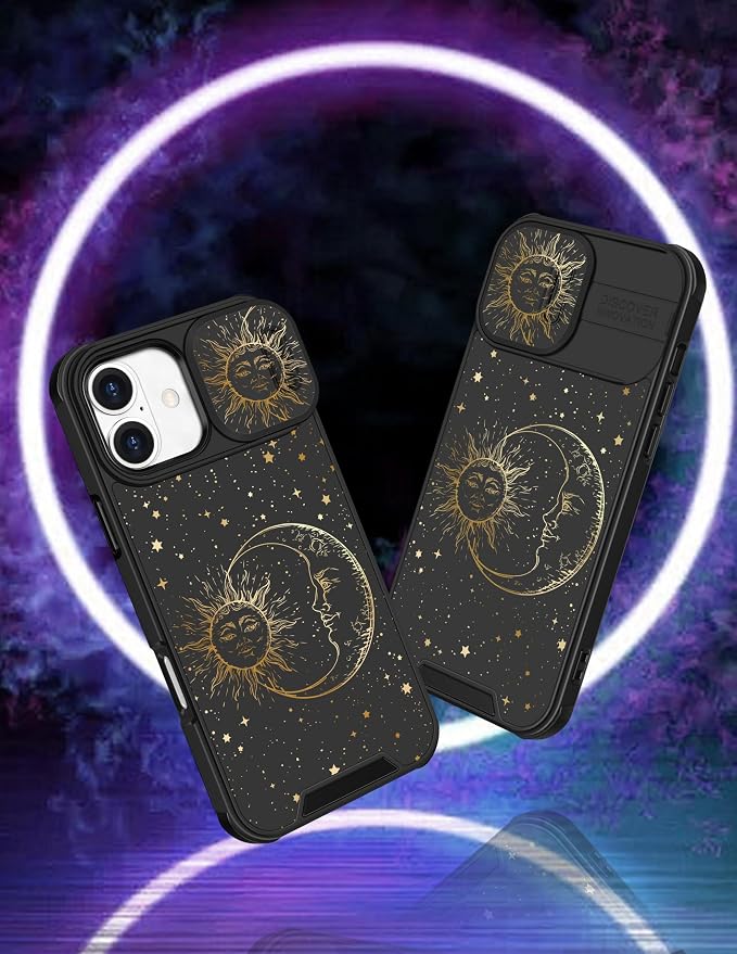 for iPhone 16 Plus Case - Women Cute Phone Cover Girly Pretty Fancy Unique Aesthetic Design Slide Camera Cover Protective Case for Apple for iPhone 16 Plus,Sun and Moon - Image 4