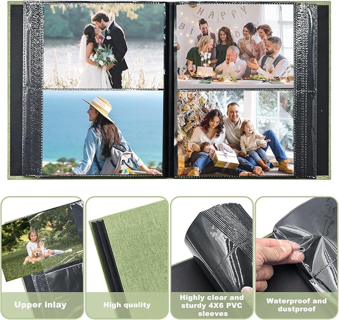 Photo Album 4x6 200 Pockets for Wedding Gifts,Linen Hardcover Picture Albums for Family Anniversary Baby Vacation Pictures - Image 5