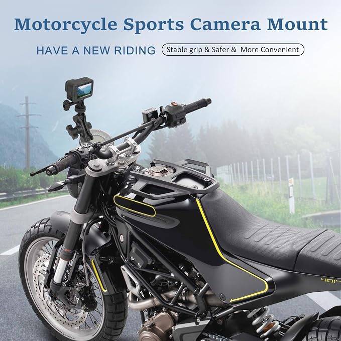 Camera Mount with 360°Dual Ball Head, Motorcycle Handlebar Mounting Bundle Kit for lnsta360 X5/X4/Gopr0 DJl Action 5/, 1/4"-20 & Tripod Adapter, Action Camera Mount Adapter for M10 Hole Base,75019 - Image 5
