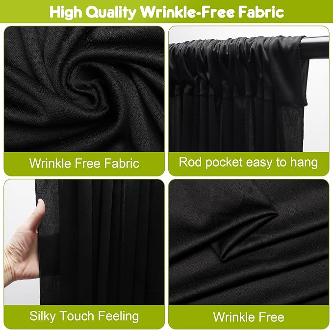 Black Backdrop Curtain for Parties Backdrop Drapes, 3Pack 10x10FT | Wrinkle Free Polyester Curtain Backdrop Draping Fabric for Backdrop Photoshoot Birthday Party Background,6 Panel 5x10FT - Image 4