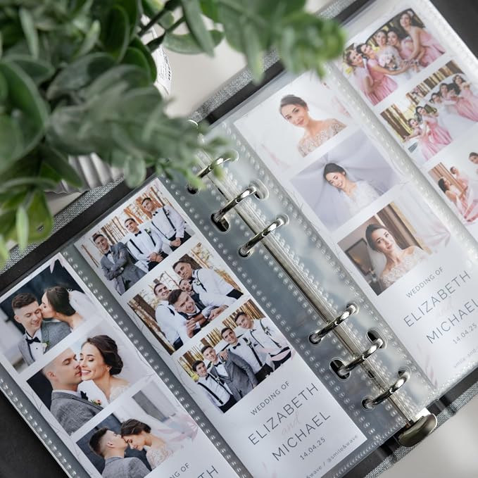 Photo Album For 2X6 Photo Booth Slip In Strips And 4X6 Pictures - 6 Ring Notebook Binder With 20 2 By 6 Sleeves - Fits 80 Photobooth Prints (SIMPLE GREY - LINEN HARDCOVER, 2X6) - Image 4