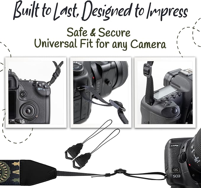 Art Tribute Camera Strap - Shoulder, Crossbody & Neck Camera Strap for Photographers, Fits All Cameras, Canon Nikon Sony Fujifilm, Padded Strap W/Quick Release, Embroidered Cotton & Leather Ends - Image 7