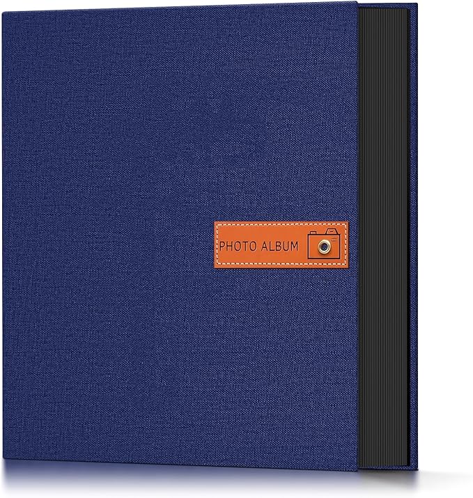 Popotop 4x6 Photo Album 200 Pictures, Linen Hardcover, Reinforced Spine | Compact 200-Photo Capacity, Acid-Free PP Slip-In Pockets, 2 Photos per Page, Black Inner Pages, No Memo Space by Popotop
