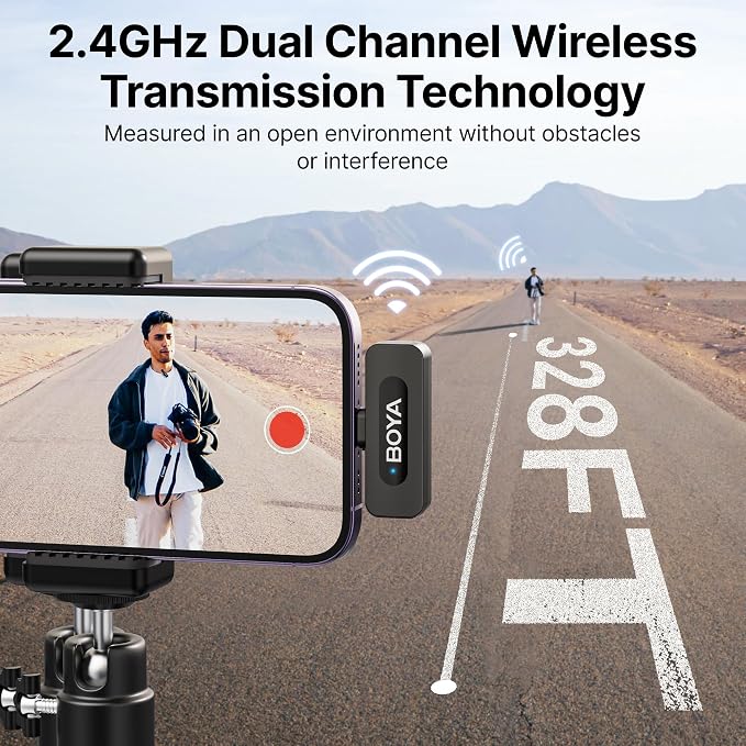BOYA BY-V3 Combo Wireless Microphone for iPhone Android Smartphone,100M Los Range,36H Duration,Noise Cancellation,Plug&Play Lavalier Lapel Mics for Vlogging Interview 2-in-1 Charging Case(2TX+2RX) - Image 4
