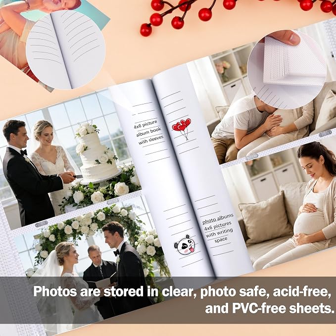 4x6 Photo Album Holds 240 Photos Writing Space, Linen Cover, Beige | Clear Acid-Free Sleeves, Memo Writing Areas, Front Display Window, Baby, Wedding, Travel & Family Picture Keepsakes - Image 5