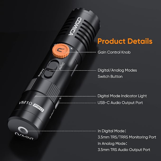 COMICA VM10PRO Universal Video Microphone for Camera, iPhone, Android Phone | 3.5mm/USB-C Analog/Digital Output, Noise Cancellation, Super Cardioid Pickup, Professional Video Mic for YouTube TikTok Vlog - Image 7