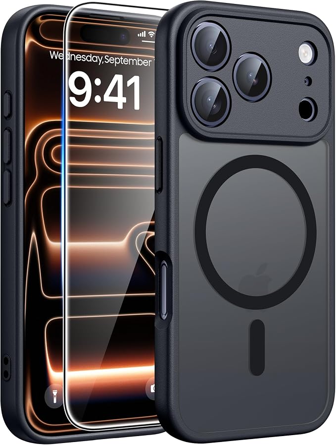 FNTCASE for iPhone 17 Pro Max Case, Fit for Magsafe, Screen Protector | Full Camera Protection, Translucent Matte, 14FT Military Grade Drop Proof, Shockproof Protective Phone Cover, Black Circle by FNTCASE