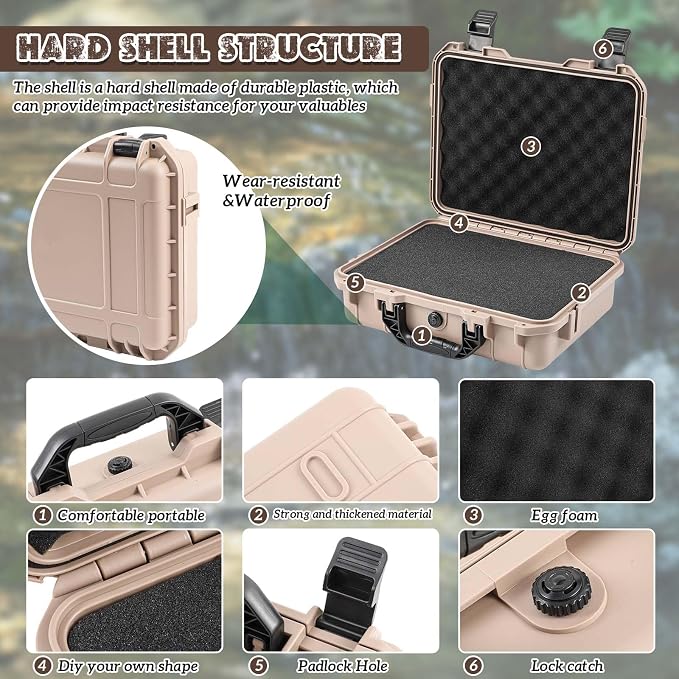 Relaxweex 1 Pcs Waterproof Hard Case with DIY Customizable Foam Insert Portable Protective Case with Knife for Camera Drones Equipments Tools Test Instruments(Tan,16.3 x 12.4 x 6.5 Inch) - Image 3