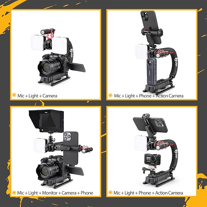 Zeadio Video Handheld Stabilizer, All-in-One Camera Handle Grip Rig Kit with Dimmable LED Video Light, Microphone, Phone Holder, Action Camera Adapter for Filmmaking Vlogging YouTube TikTok etc - Image 3
