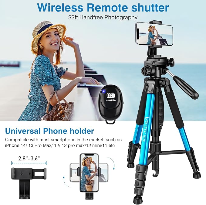 Victiv 72 inch Camera Tripod, Tall Tripod for Camera Cell Phone, Heavy Duty Camera Tripod Stand, Professional Aluminum Monopod, Compatible with Canon Nikon Sony DSLR Cameras - Blue - Image 7