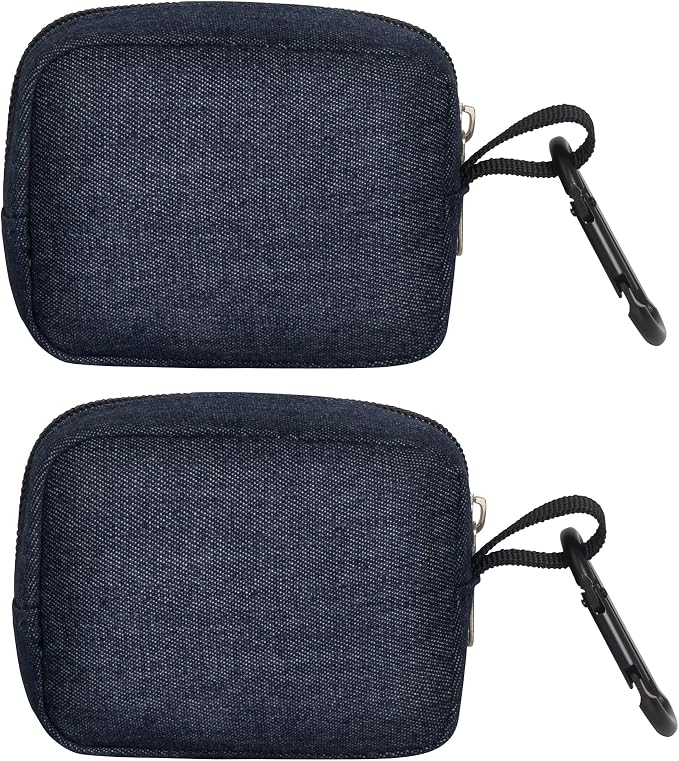 2 Pieces Mini Pouch with Carabiner,Pouches for Organization,Small Makeup Bag for Purse,Zipper Coin Pouch,Card Holder Wallet,Travel Storage Carrying Tech Bag for Small Electronic Accessories Blue by TUBGIIKS