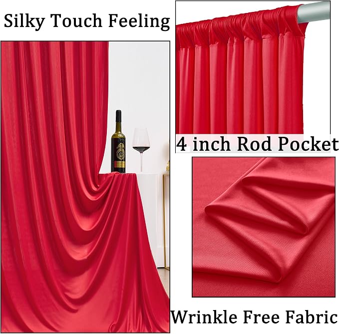 50ft x 10ft Wrinkle Free Red Backdrop Curtains for Parties, 10 Panels 5x10ft Silky Polyester Photo Backdrop Drapes for Christmas Weddings Birthday Party Photography Background Decor - Image 2