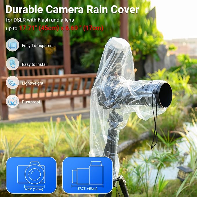 2PCS Clear Camera Rain Cover Sleeve with Flash for Camera + Lens up to 18" | Waterproof,PE Material,Dust-Proof,for Canon EOS R5 R6 Rp 5D 6D 7D 90D 80D 77D Z7II Z6II Z5 D850 D810 D780 D3500 D5600 D7500 - Image 3