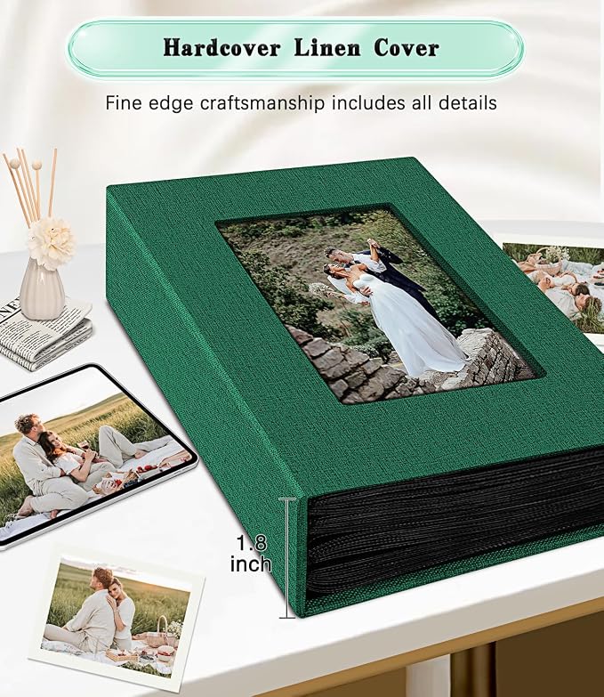 Ejblfe Photo Album 4x6,Linen Cover Slide-in Photo Album Book Can Holds 100 4x6 Photos with 50 Black Sheets for Family,Wedding,Baby and Holiday Pictures (Dark Green) - Image 5