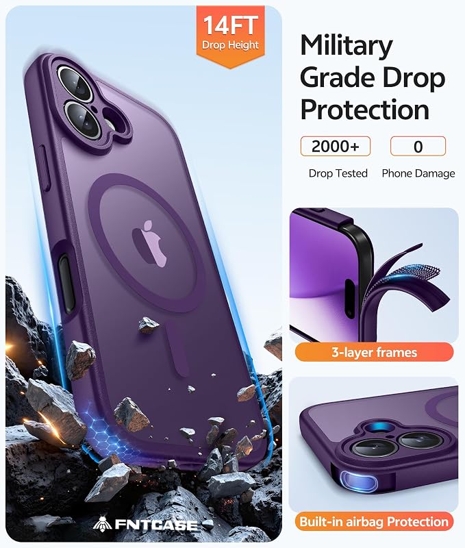 FNTCASE for iPhone 17 Case, Compatible with Magsafe, Glass Screen Protector | Full Camera Protection, Translucent Matte, 14FT Military Grade Drop Proof, Shockproof Protective Phone Cover, Purple - Image 5