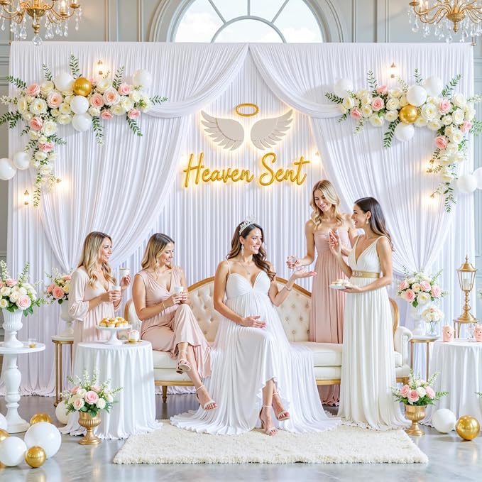 10 Panels White Backdrop Curtain for Parties Wedding Wrinkle Free White Photo Curtains Backdrops Drapes Fabric Decoration for Baby Shower Birthday Party 50ft(W) x 10ft(H) - Image 3