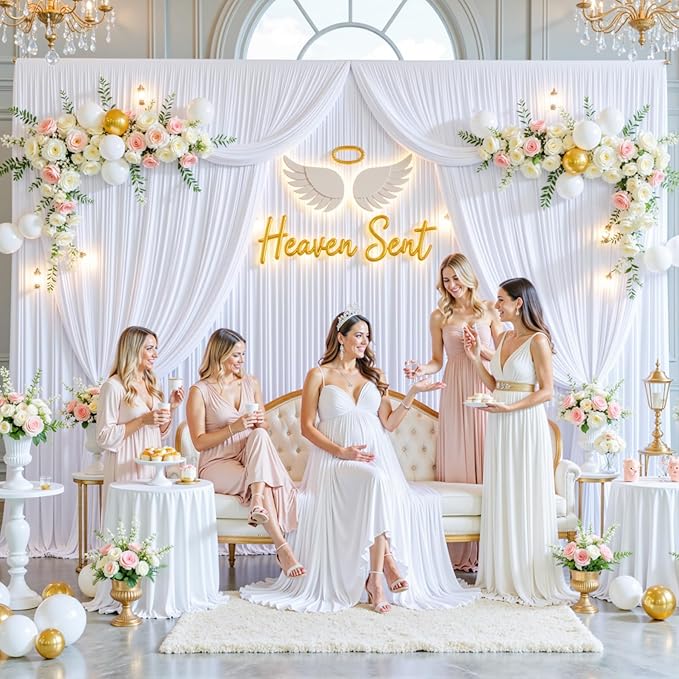 White Backdrop Curtain for Parties Wedding Wrinkle Free White Photo Curtains Backdrop Drapes Fabric Decoration for Baby Shower 5ft x 8ft,2 Panels - Image 3