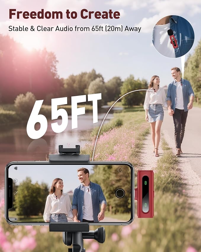 USB C Lavalier Microphone Wireless Mini Mic for Type-C Android Phone/Tablet/PC Video Recording Clip-on Mics with Rotatable Clip&Denoise Recording, Ideal for Vlog Tiktok Youtube Content Creator, Red - Image 7