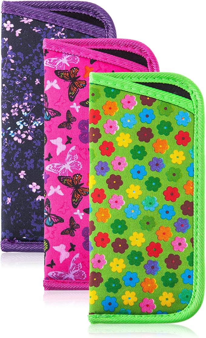 TRIUMPH VISION 3 Pack Reading Glasses Pouch Soft Case Eyeglass Sleeve Slim | Alternative to Bulky Case in bag, Lightweight Lined Padded Protect Optical lens Slip in, Cute Pattern Portable for Daily Use by TRIUMPHVISION